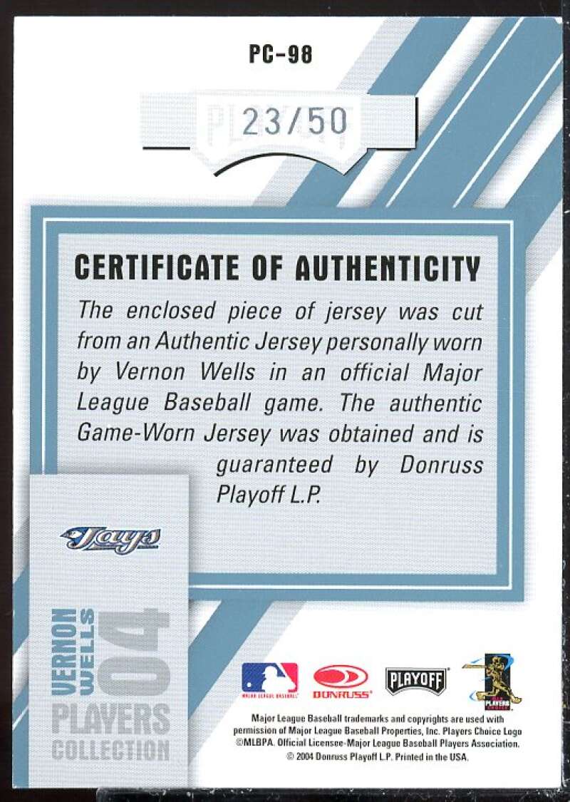 Vernon Wells 2004 Playoff Honors Players Collection Jersey Platinum Number #98  Image 2