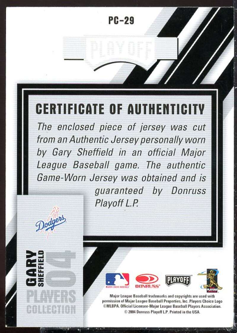 Gary Sheffield Dodgers Card 2004 Playoff Prestige Players Collection Jersey #29  Image 2