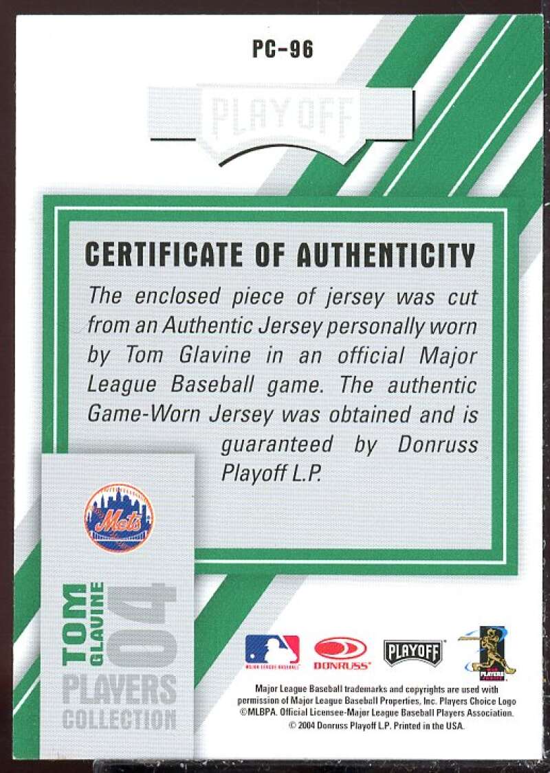 Tom Glavine Mets Card 2004 Leaf Players Collection Jersey Green #96  Image 2