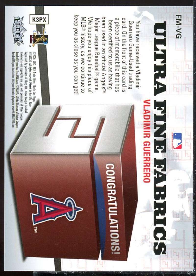 Vladimir Guerrero Card 2006 Ultra Fine Fabrics #VG  Image 2