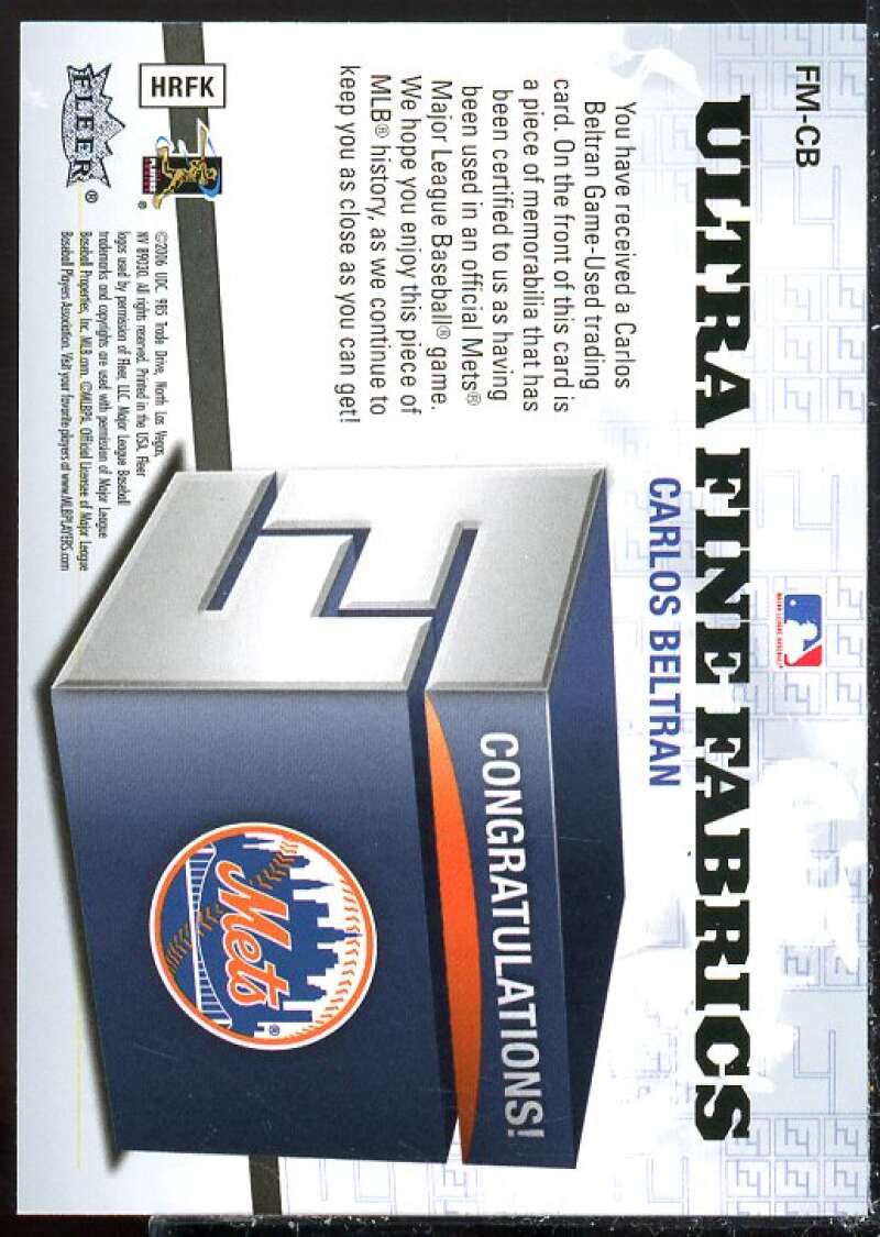 Carlos Beltran Card 2006 Ultra Fine Fabrics #CB  Image 2