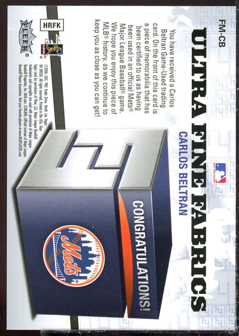 Carlos Beltran Card 2006 Ultra Fine Fabrics #CB  Image 2