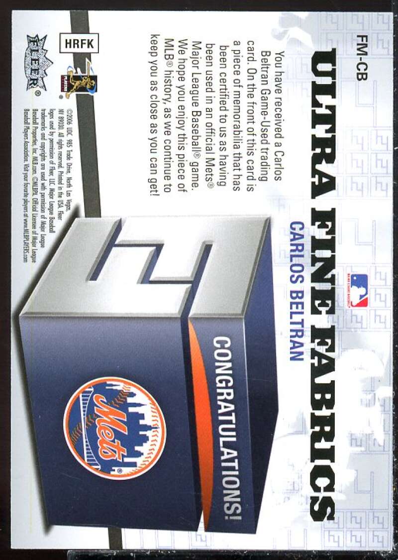 Carlos Beltran Card 2006 Ultra Fine Fabrics #CB  Image 2