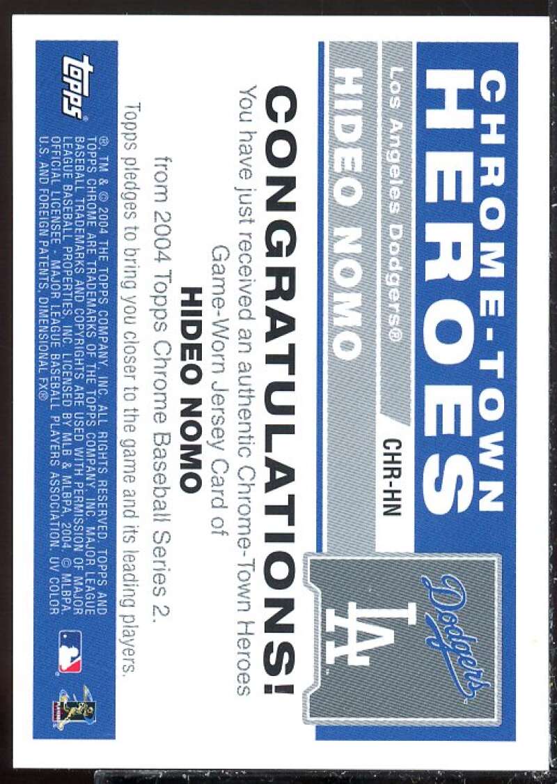 Hideo Nomo Card 2004 Topps Chrome Town Heroes Relics #HN  Image 2
