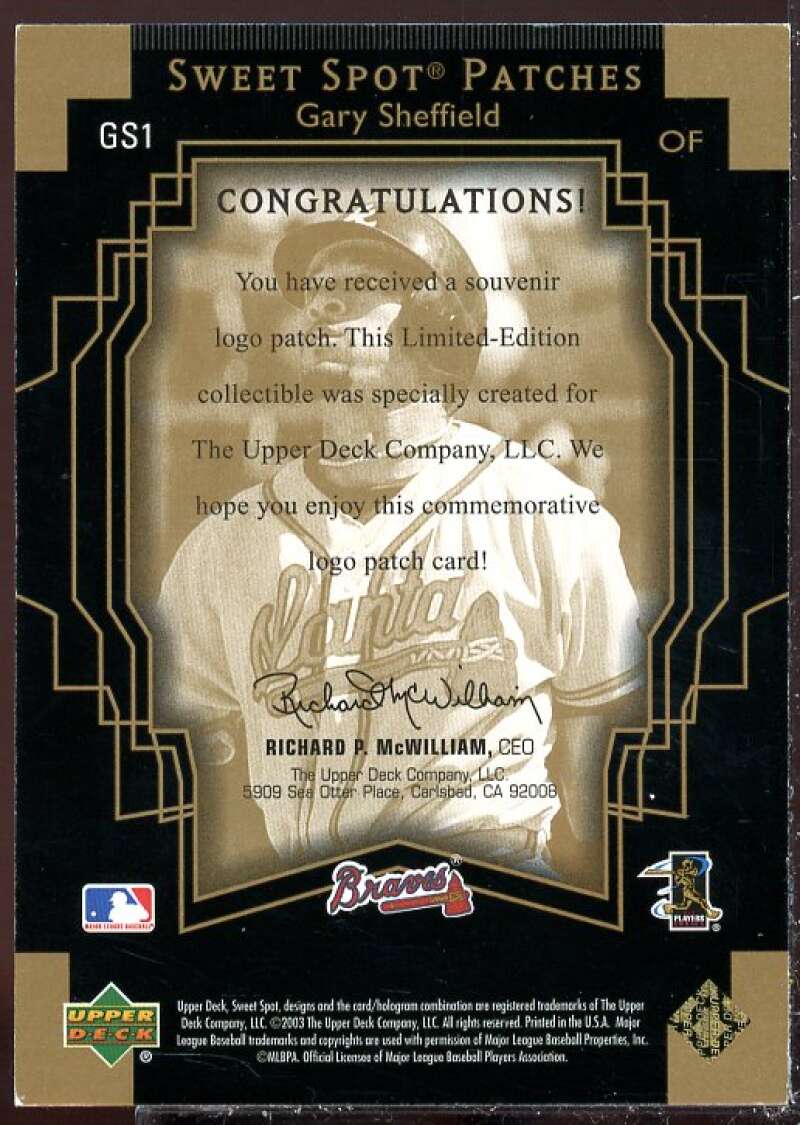 Gary Sheffield Card 2003 Sweet Spot Patches #GS1  Image 2