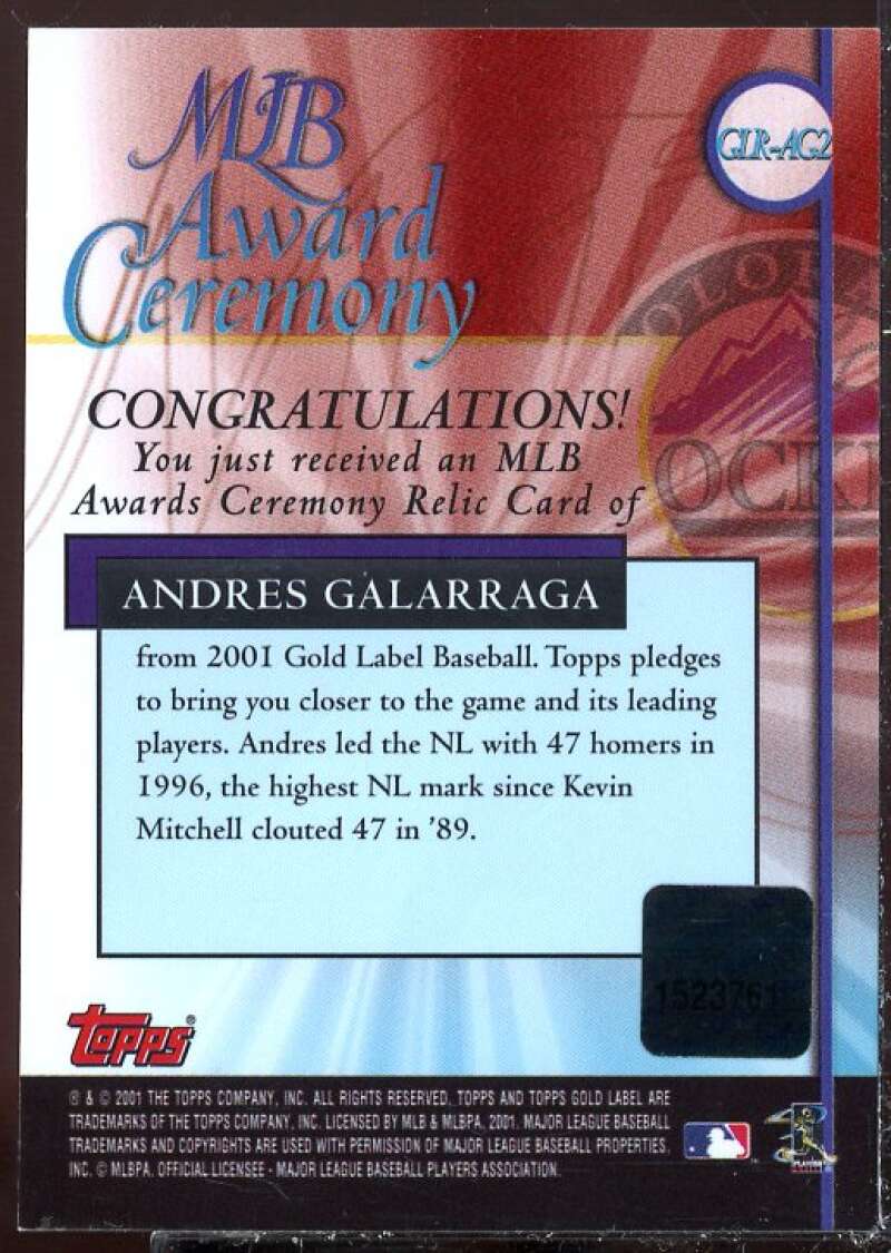 Andres Galarraga HR Card 2001 Topps Gold Label MLB Award Ceremony Relics #AG2  Image 2