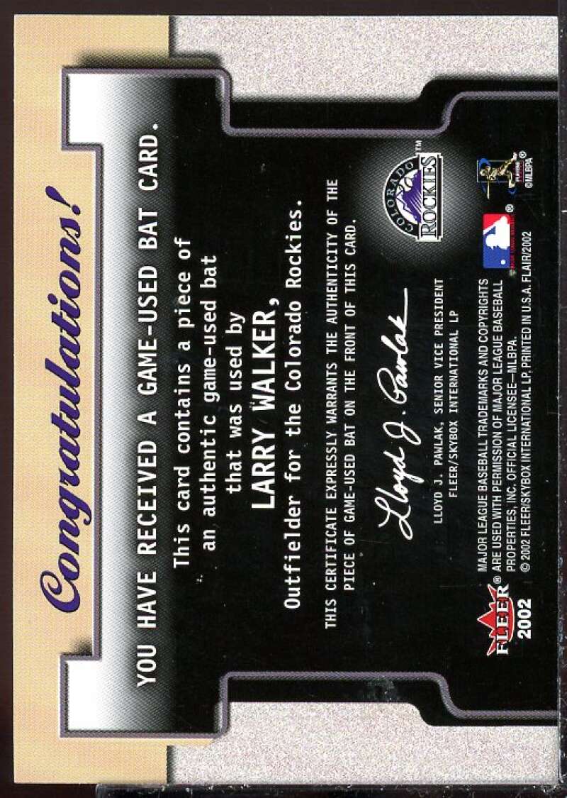 Larry Walker Card 2002 Flair Power Tools Bats #27  Image 2