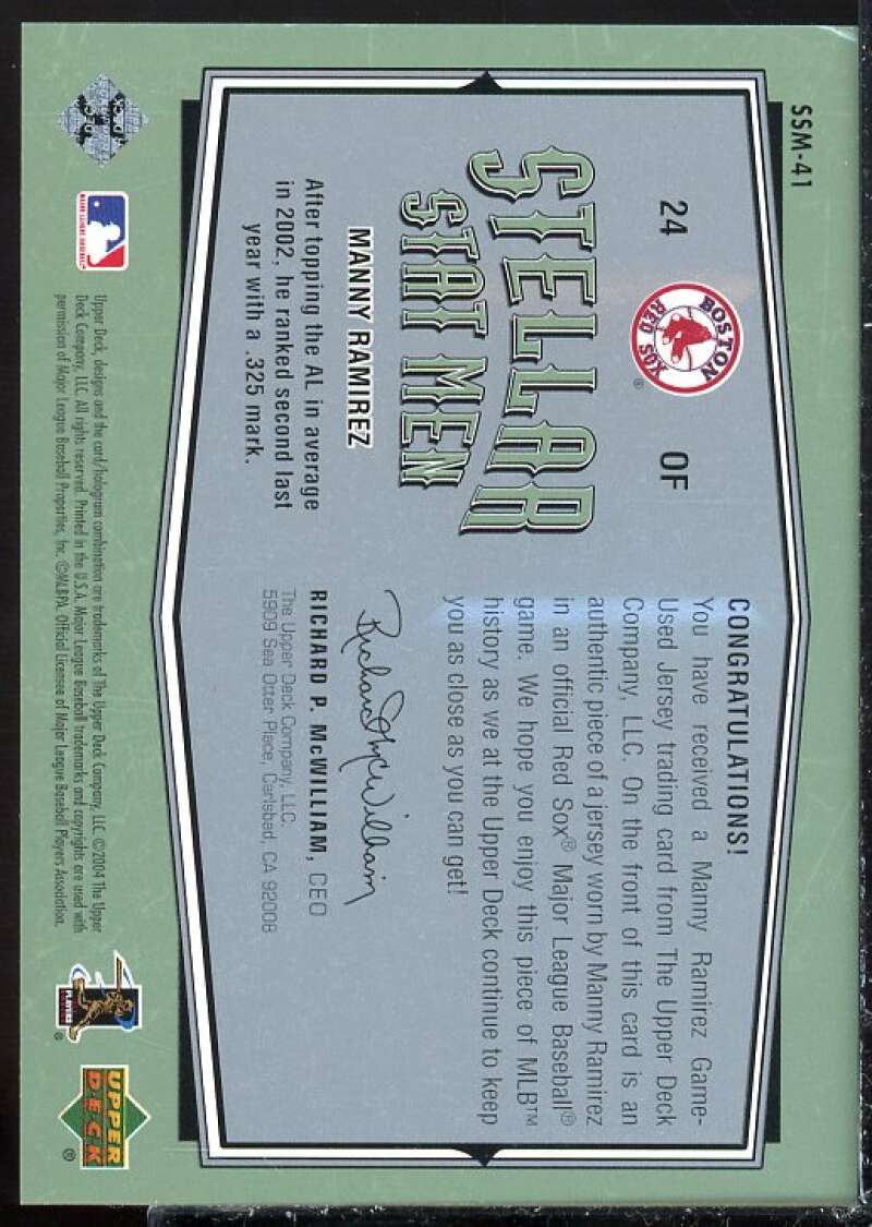 Manny Ramirez Card 2004 Upper Deck Vintage Stellar Stat Men Jerseys #41  Image 2