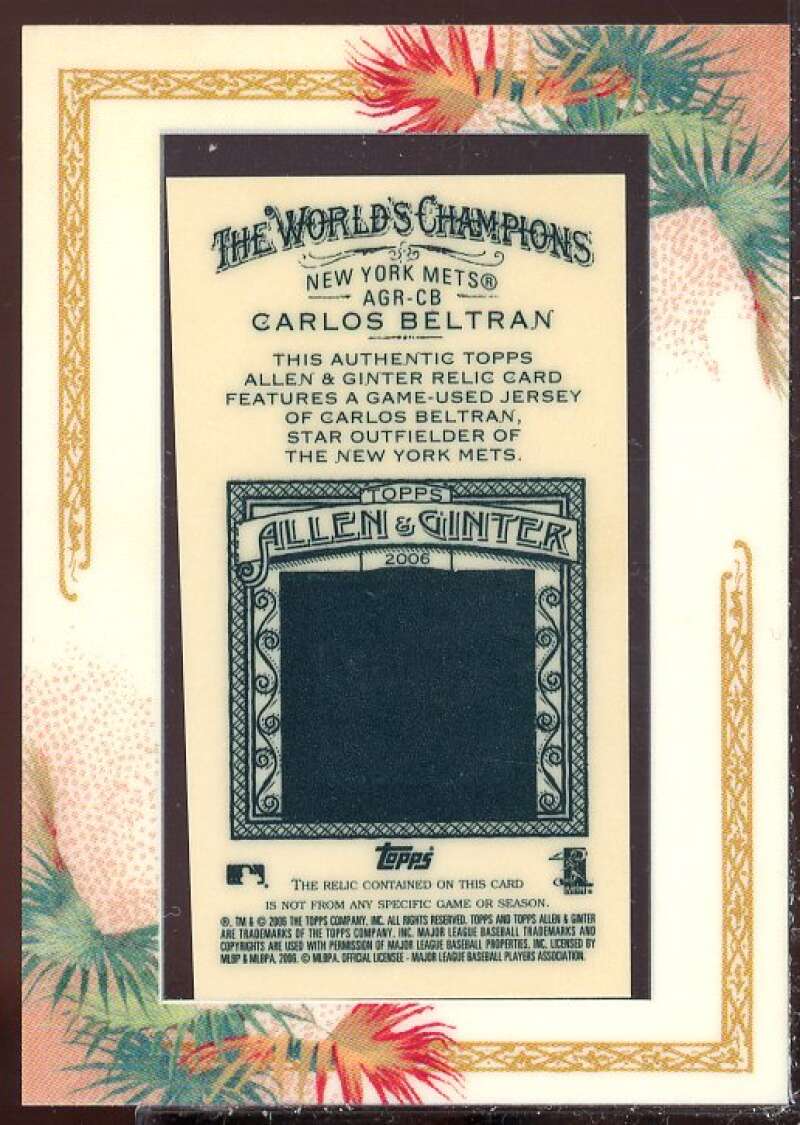 Carlos Beltran Card 2006 Topps Allen and Ginter Relics #CB  Image 2