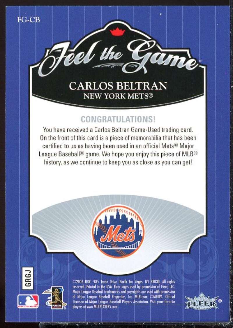 Carlos Beltran Jsy Card 2006 Ultra Feel the Game #CB  Image 2
