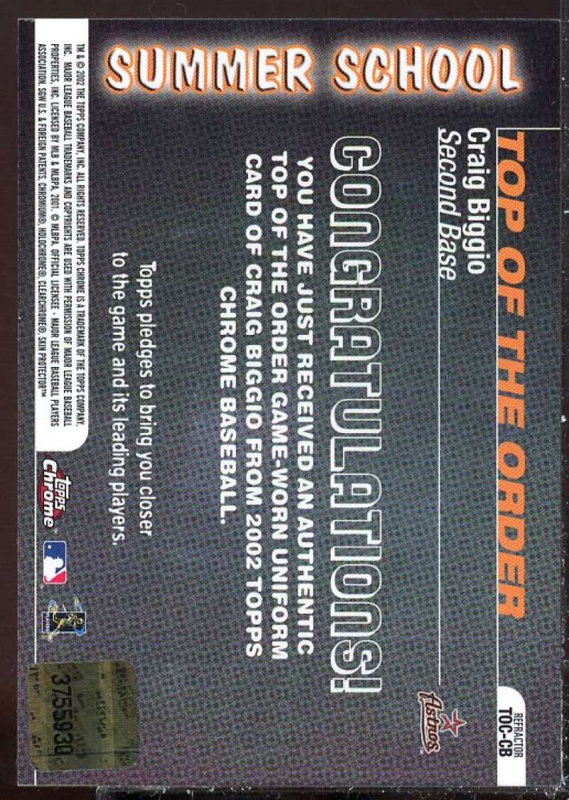 Craig Biggio Uni 2002 Topps Chrome Summer School Top of the Order Relics #TOCCB  Image 2