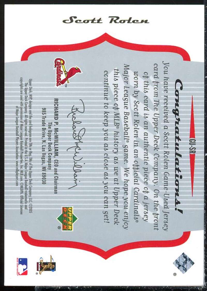 Scott Rolen Card 2005 Upper Deck MVP Jersey #SR  Image 2