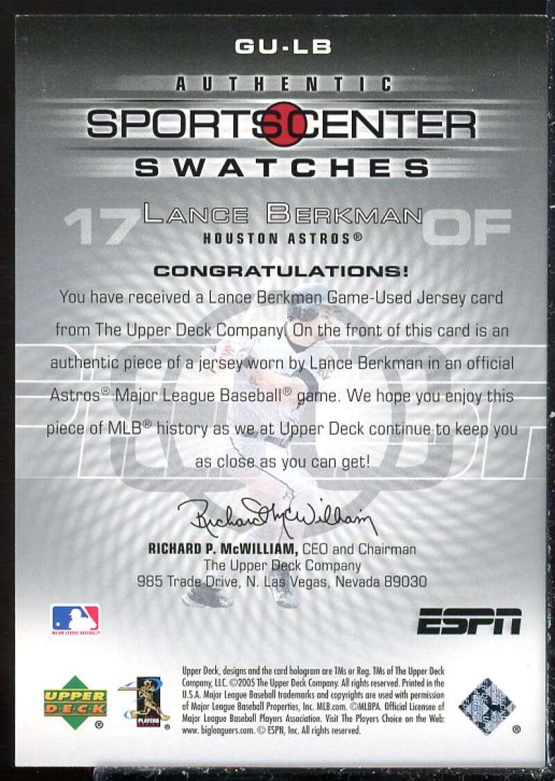 Lance Berkman Card 2005 Upper Deck ESPN Sports Center Swatches #LB  Image 2