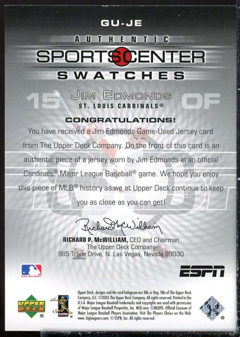 Jim Edmonds Card 2005 Upper Deck ESPN Sports Center Swatches #JE  Image 2