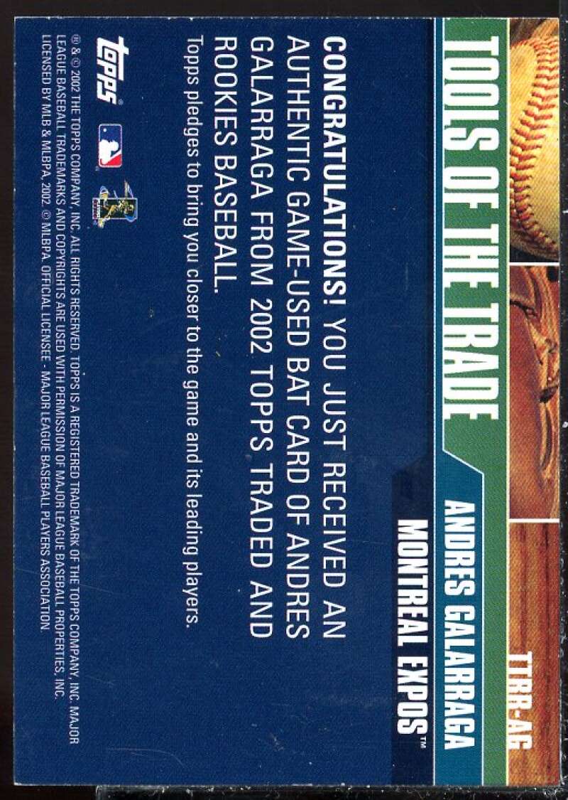Andres Galarraga Card 2002 Topps Traded Tools of the Trade Relics #AG  Image 2