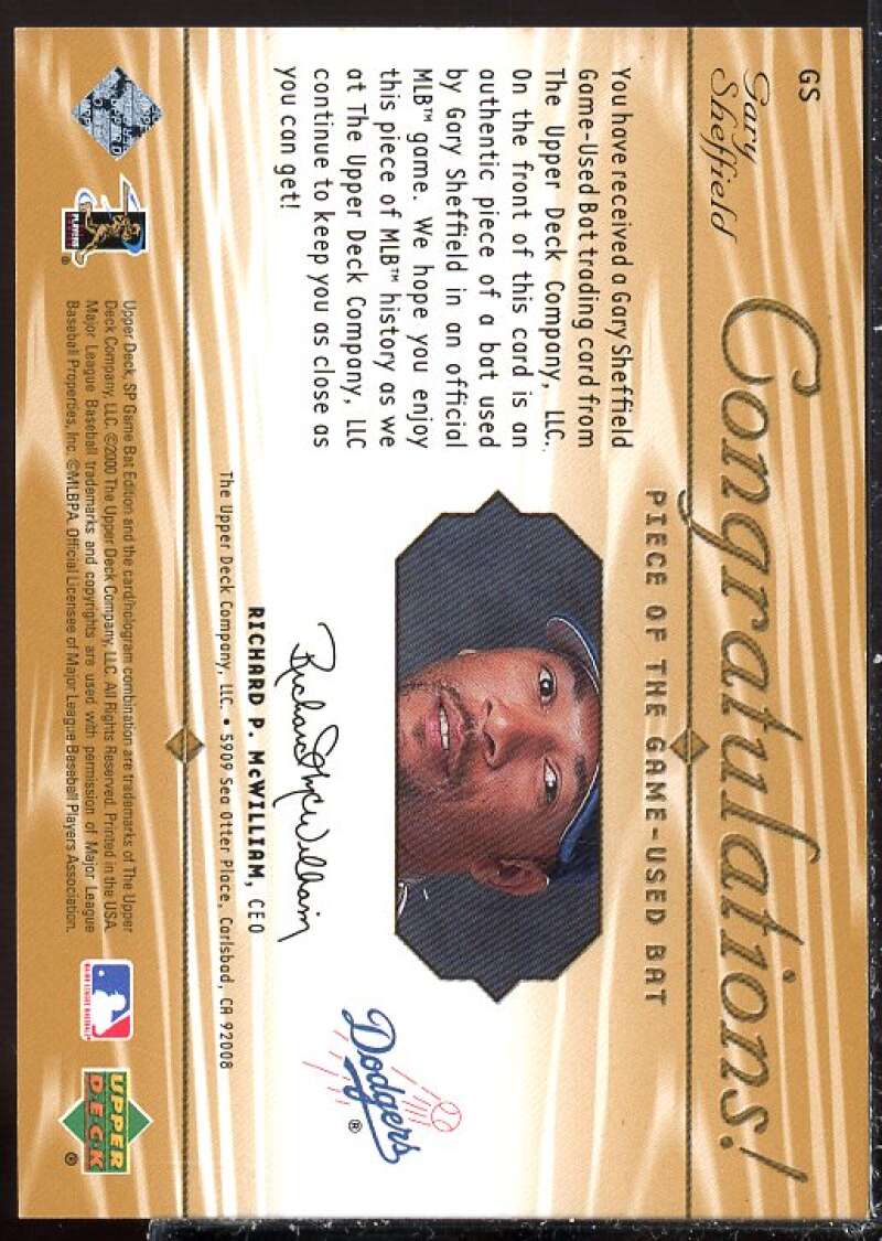 Gary Sheffield Card 2001 SP Game Bat Edition Piece of the Game #GS  Image 2
