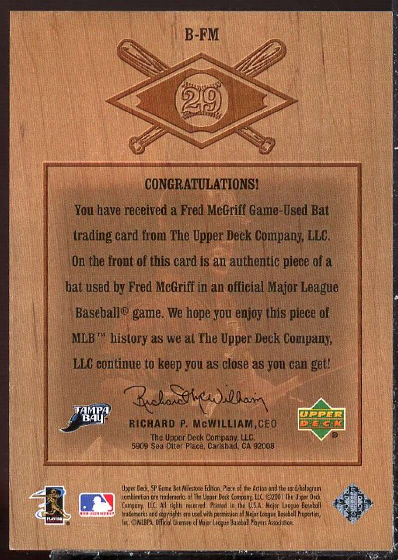 Fred McGriff 2001 SP Game Bat Milestone Piece of Action Bound for the Hall #BFM  Image 2