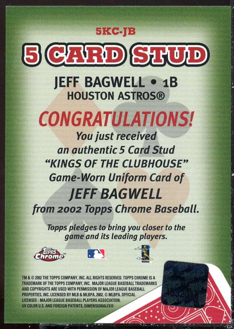 Jeff Bagwell 2002 Topps Chrome 5-Stud Kings of the Clubhouse Relics #5KJB  Image 2