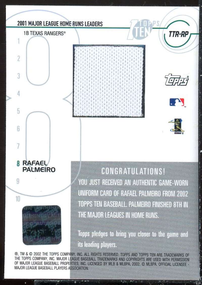 Rafael Palmeiro Card 2002 Topps Ten Relics #TTRRP  Image 2