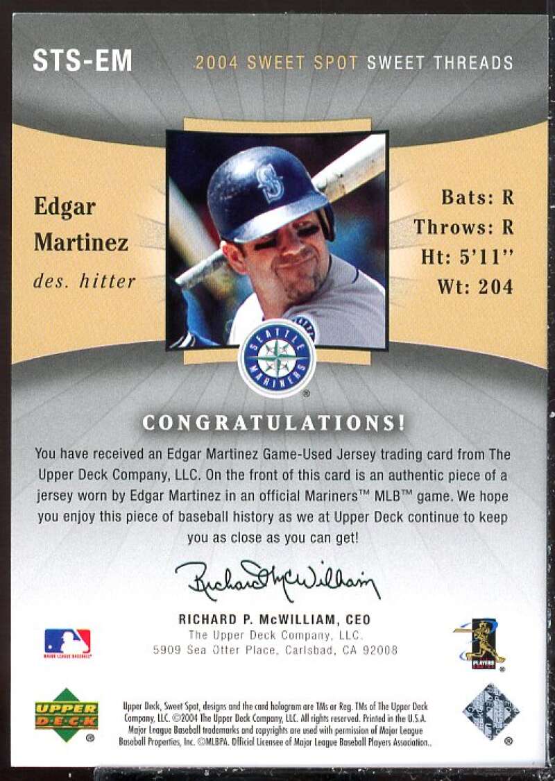 Edgar Martinez Card 2004 Sweet Spot Sweet Threads #STSEM  Image 2