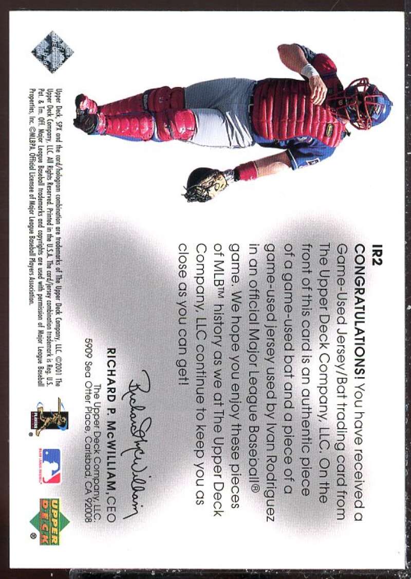 Ivan Rodriguez Card 2001 SPx Winning Materials Bat-Jersey #IR2  Image 2