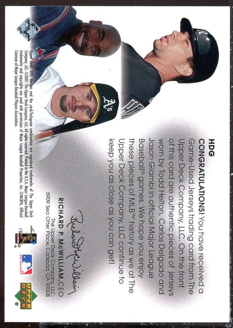 Helton/Delgado/Giambi Card 2001 SPx Winning Materials Update Trios #HDG  Image 2