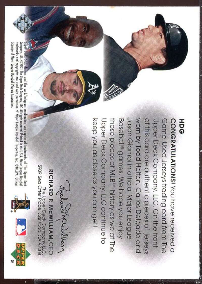 Helton/Delgado/Giambi Card 2001 SPx Winning Materials Update Trios #HDG  Image 2