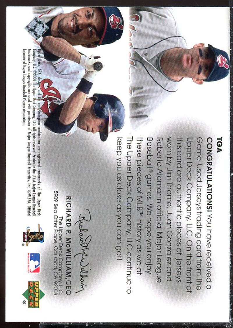 Jim Thome/Juan Gonzalez/Alomar 2001 SPx Winning Materials Update Trios #TGA  Image 2