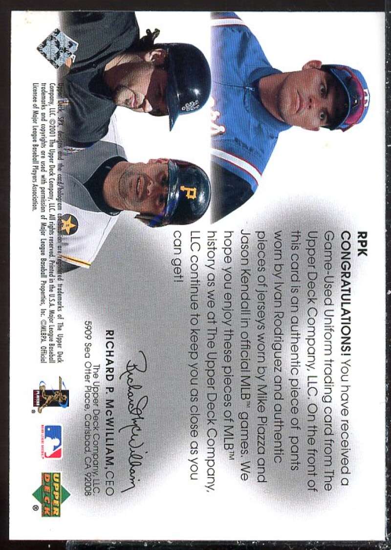 Ivan Rodriguez/Mike Piazza/Kendall 2001 SPx Winning Materials Update Trios #RPK  Image 2