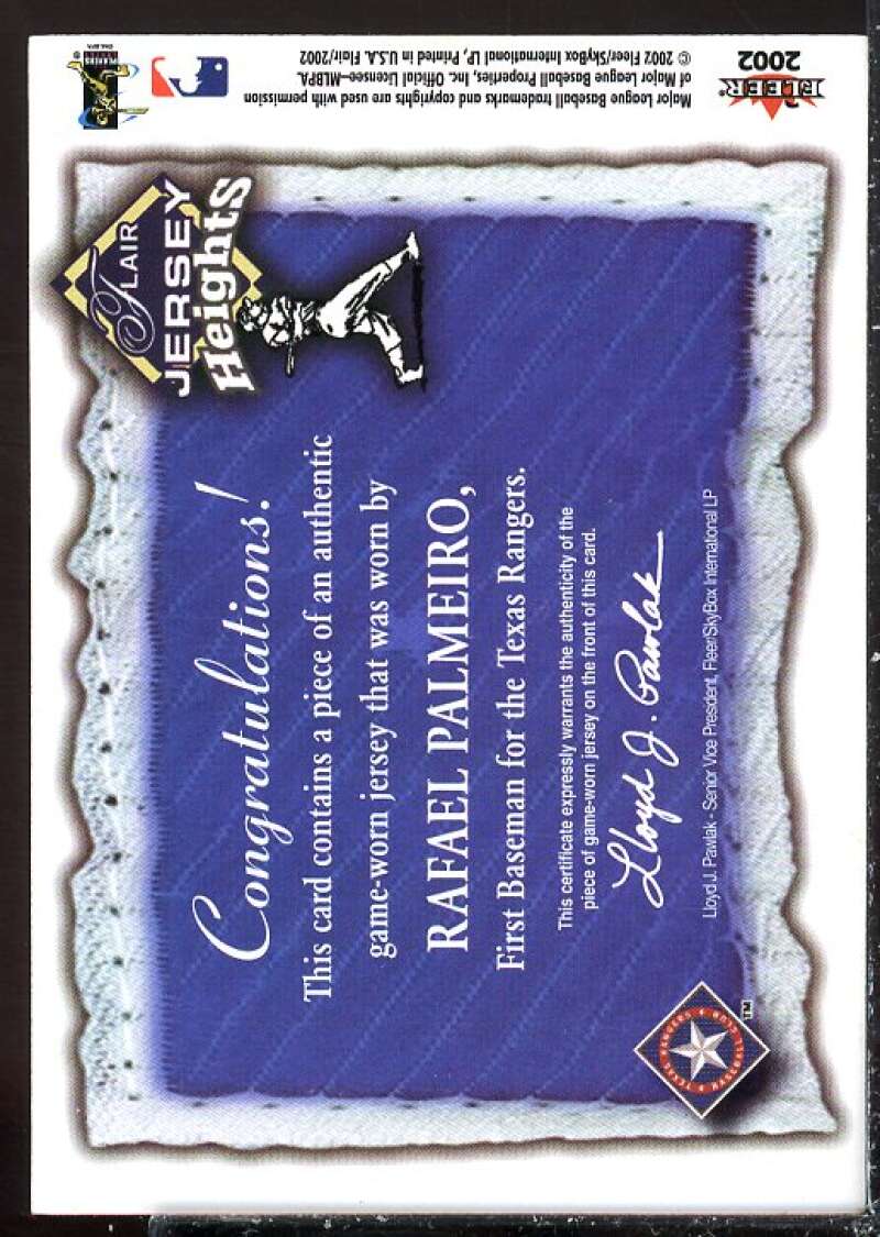 Rafael Palmeiro Card 2002 Flair Jersey Heights #19  Image 2