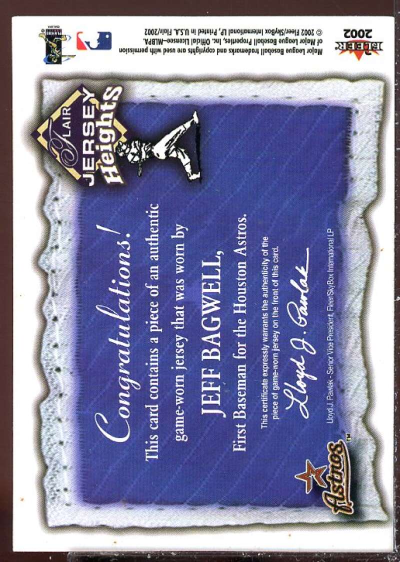 Jeff Bagwell Card 2002 Flair Jersey Heights #2  Image 2