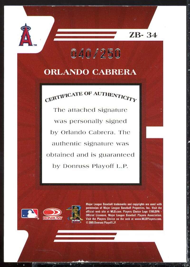 Orlando Cabrera/250 AU Card 2005 Zenith Z-Graphs #34  Image 2