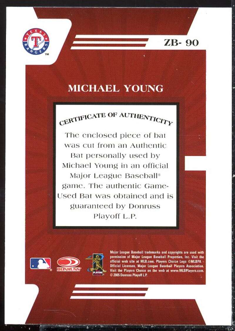 Michael Young Card 2005 Zenith Z-Bats #90  Image 2