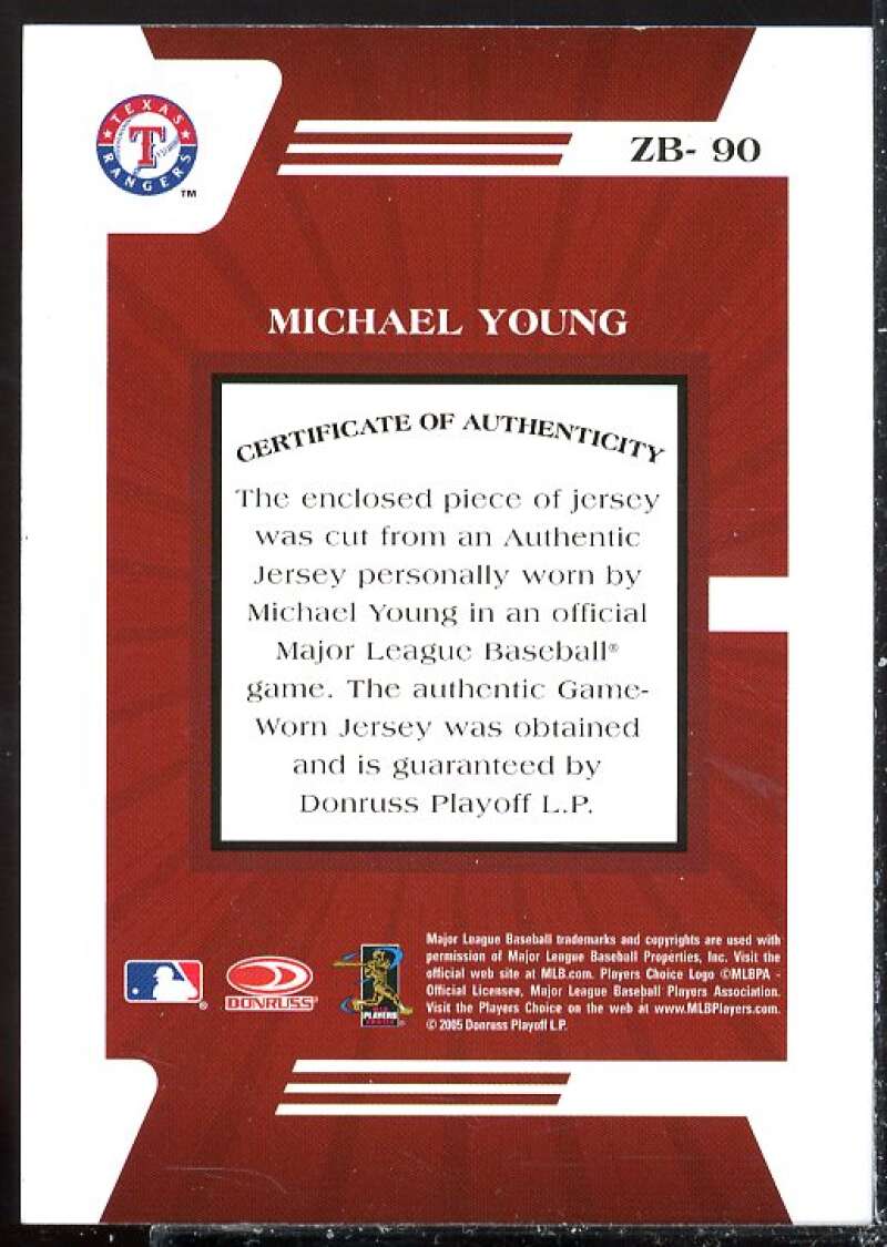 Michael Young Card 2005 Zenith Z-Jerseys #90  Image 2