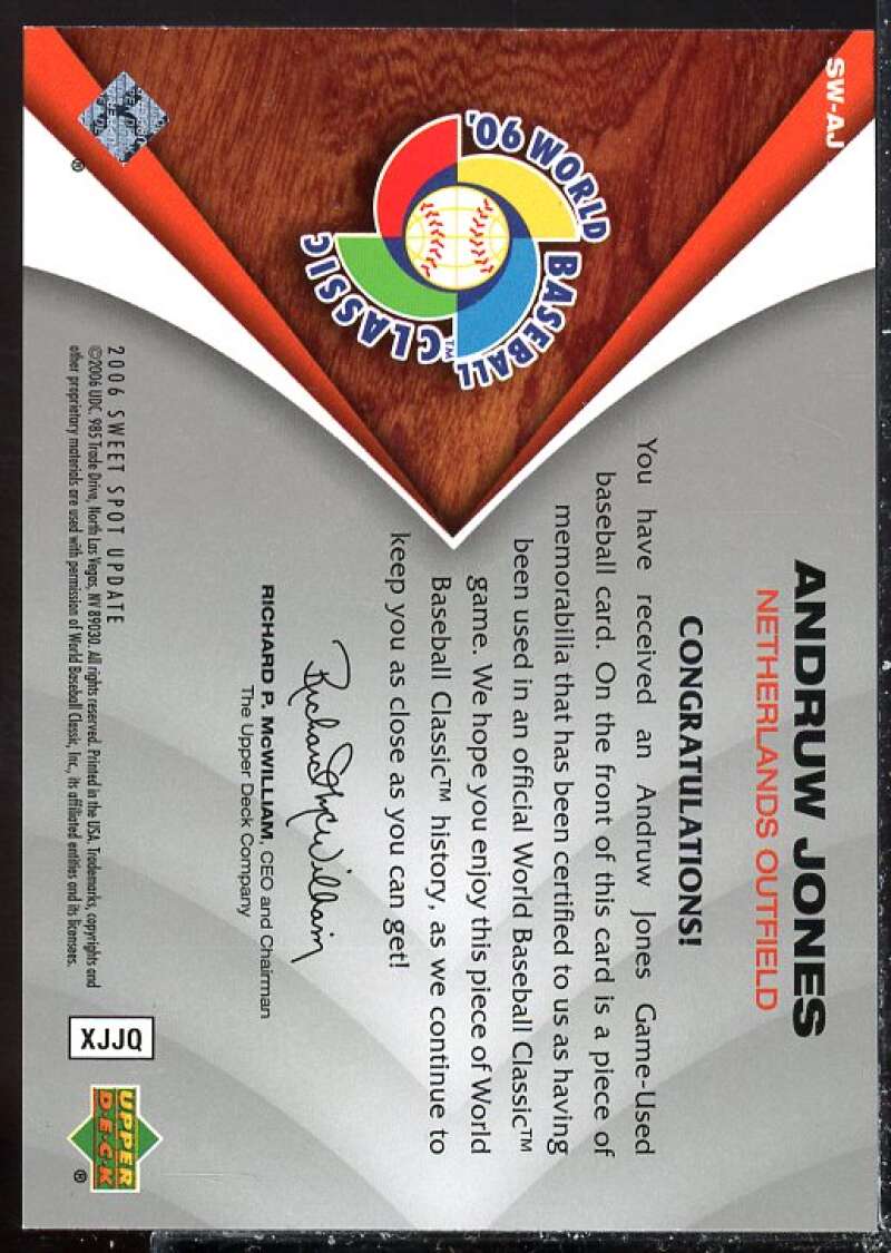 Andruw Jones Card 2006 Sweet Spot Update Sweet Beginnings Swatches #SWAJ  Image 2