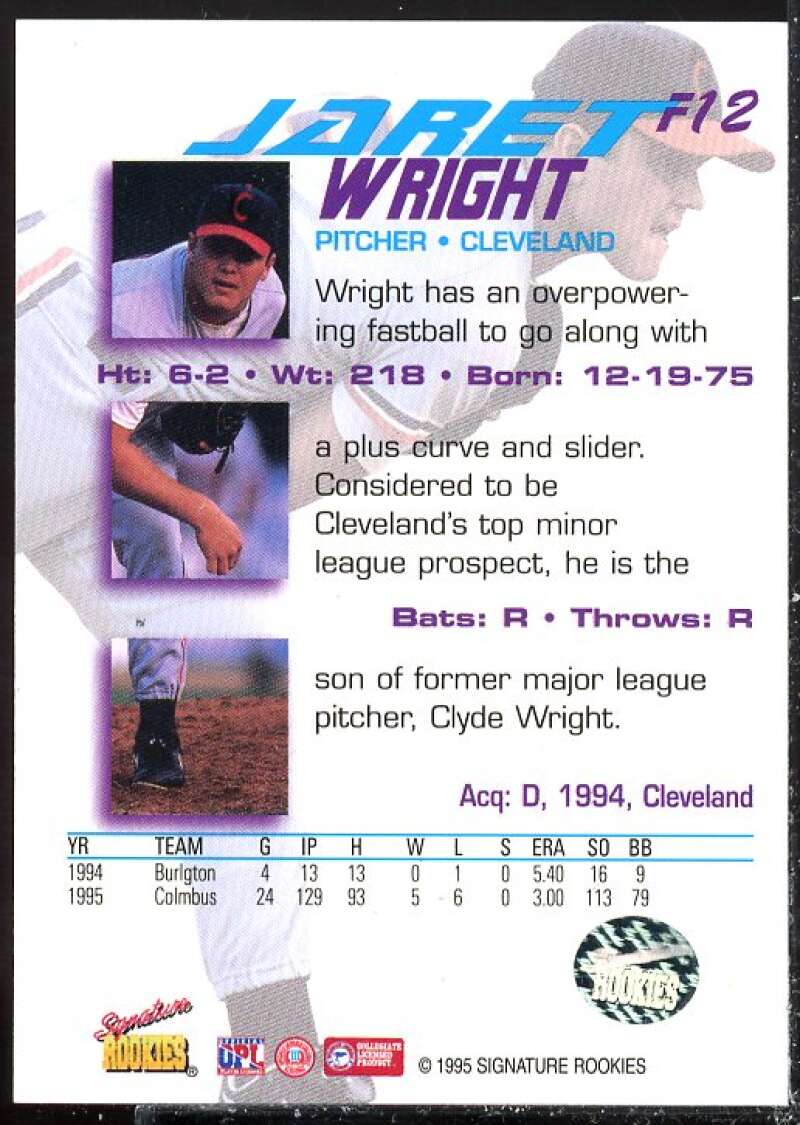 Jaret Wright Card 1995 Signature Rookies Tetrad SR Force Autographs #F12  Image 2