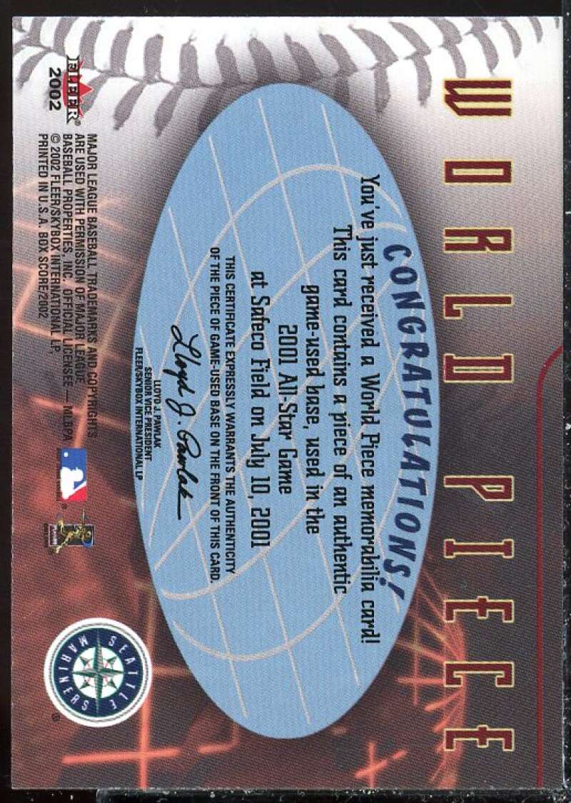 Ichiro Suzuki Base Card 2002 Fleer Box Score World Piece Game Used #1  Image 2