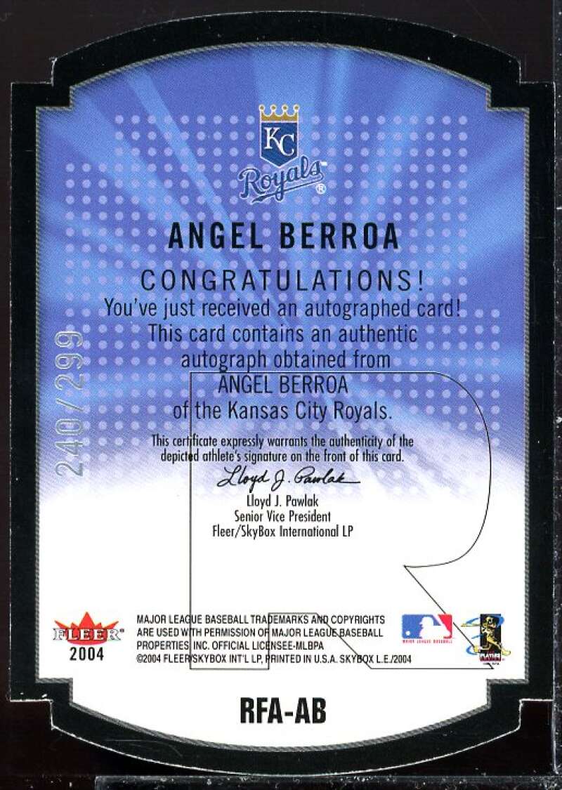 Angel Berroa Card 2004 SkyBox LE Rare Form Autograph Black #8  Image 2