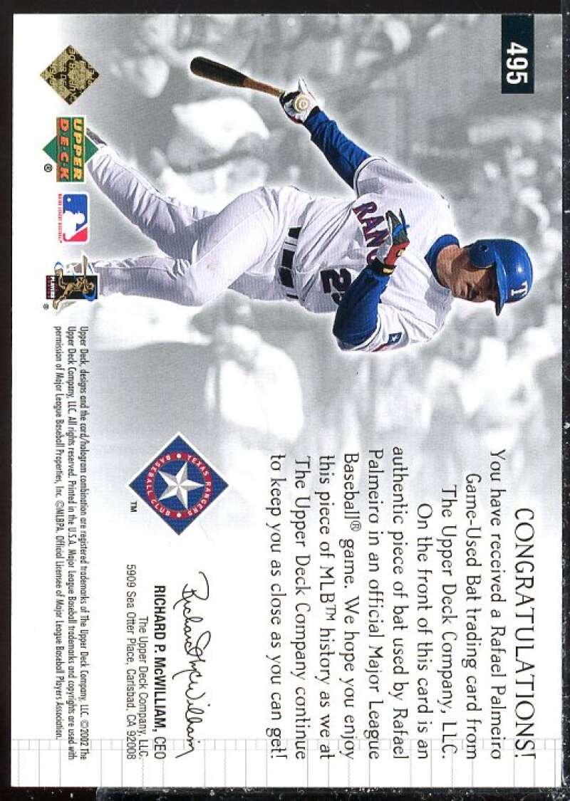 Rafael Palmeiro HM Bat Card 2002 Upper Deck Diamond Connection #495  Image 2