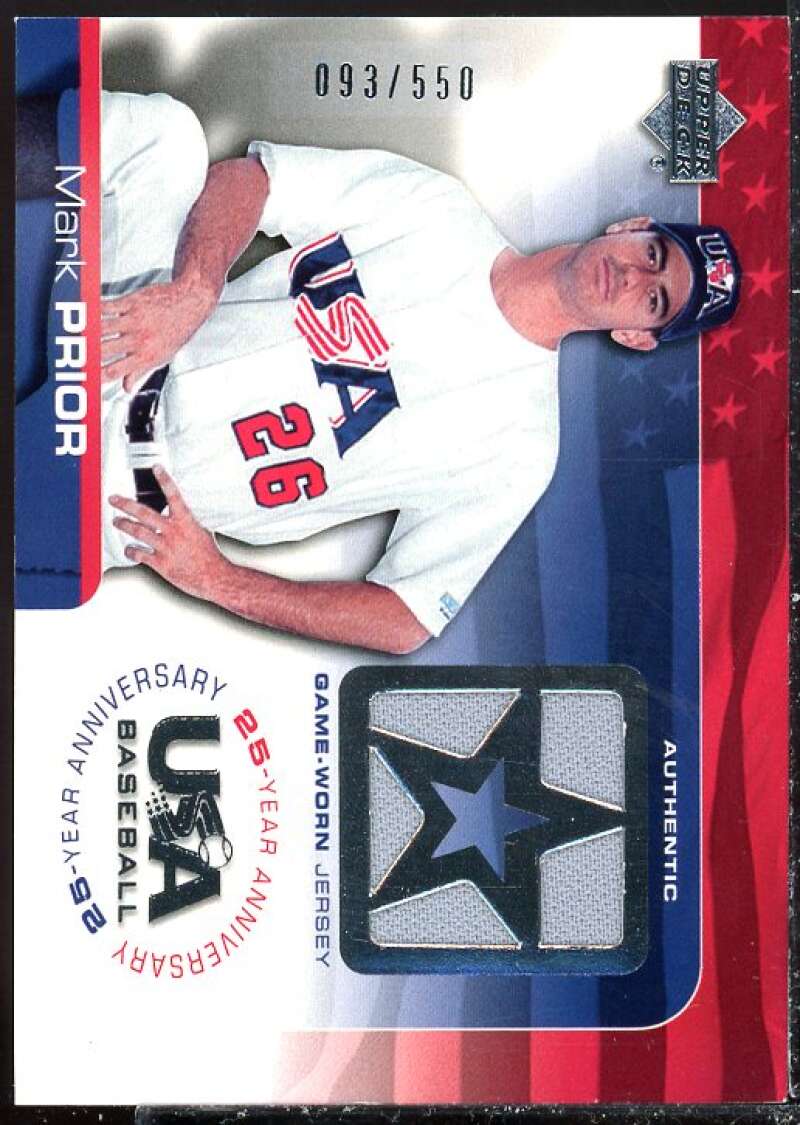 Mark Prior Card 2004 USA Baseball 25th Anniversary Game Jersey #MP  Image 1