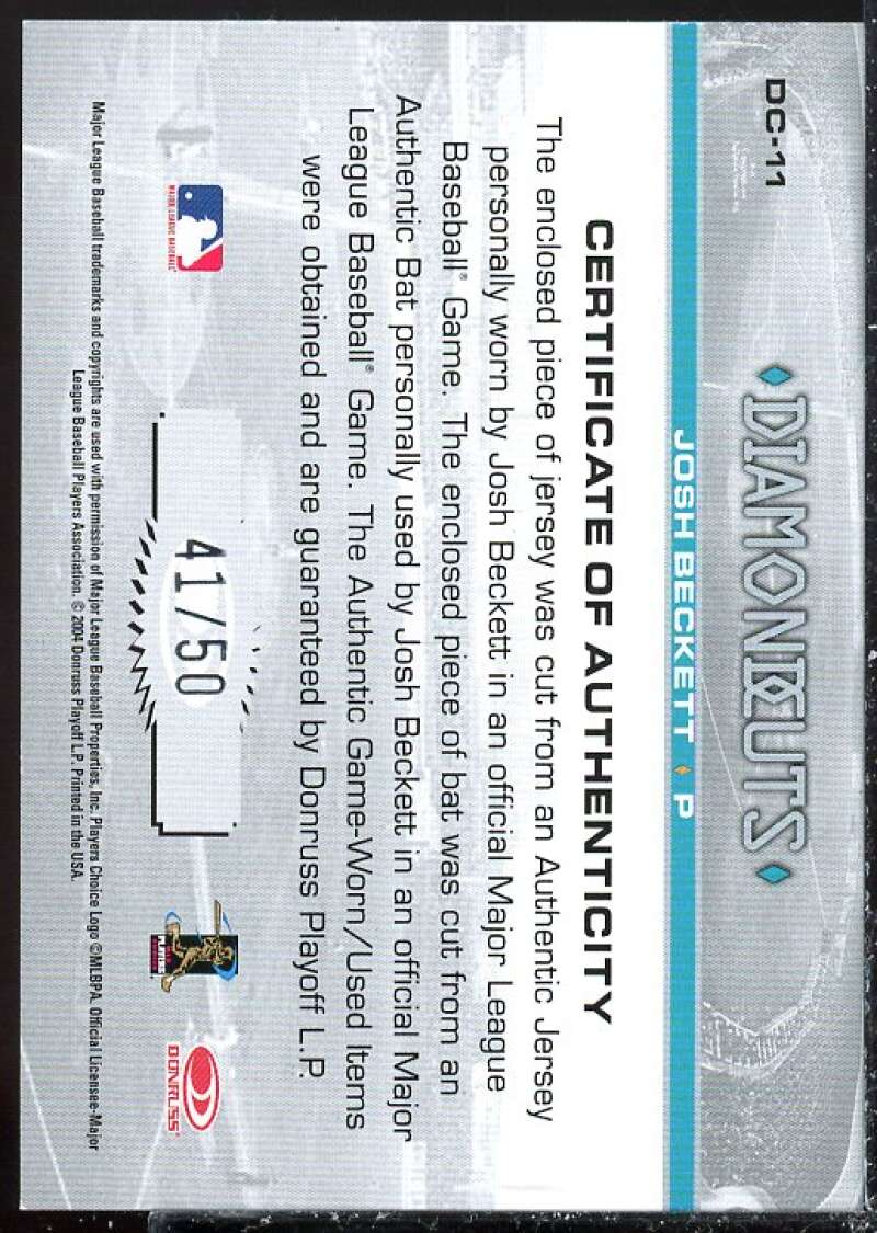 Josh Beckett Bat-Jsy Card 2004 Studio Diamond Cuts Combo Material #11  Image 2
