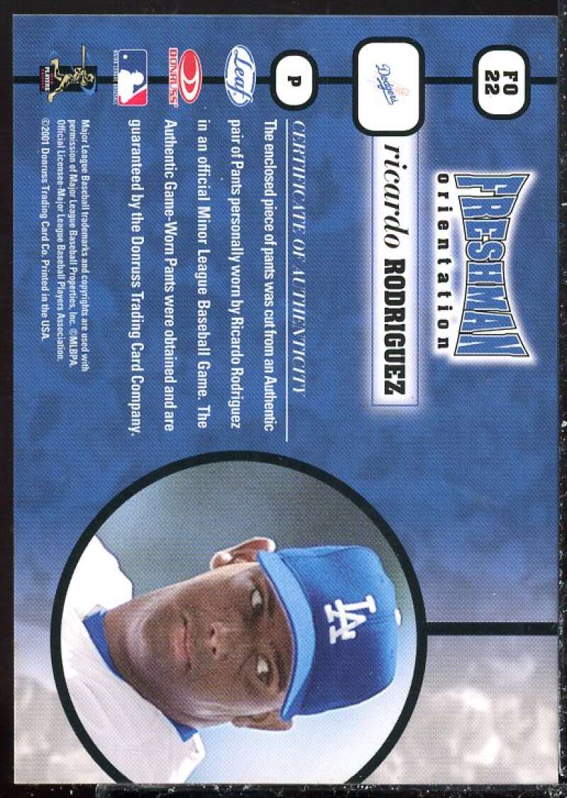 Ricardo Rodriguez Pants 2001 Leaf Rookies and Stars Freshman Orientation #FO22  Image 2