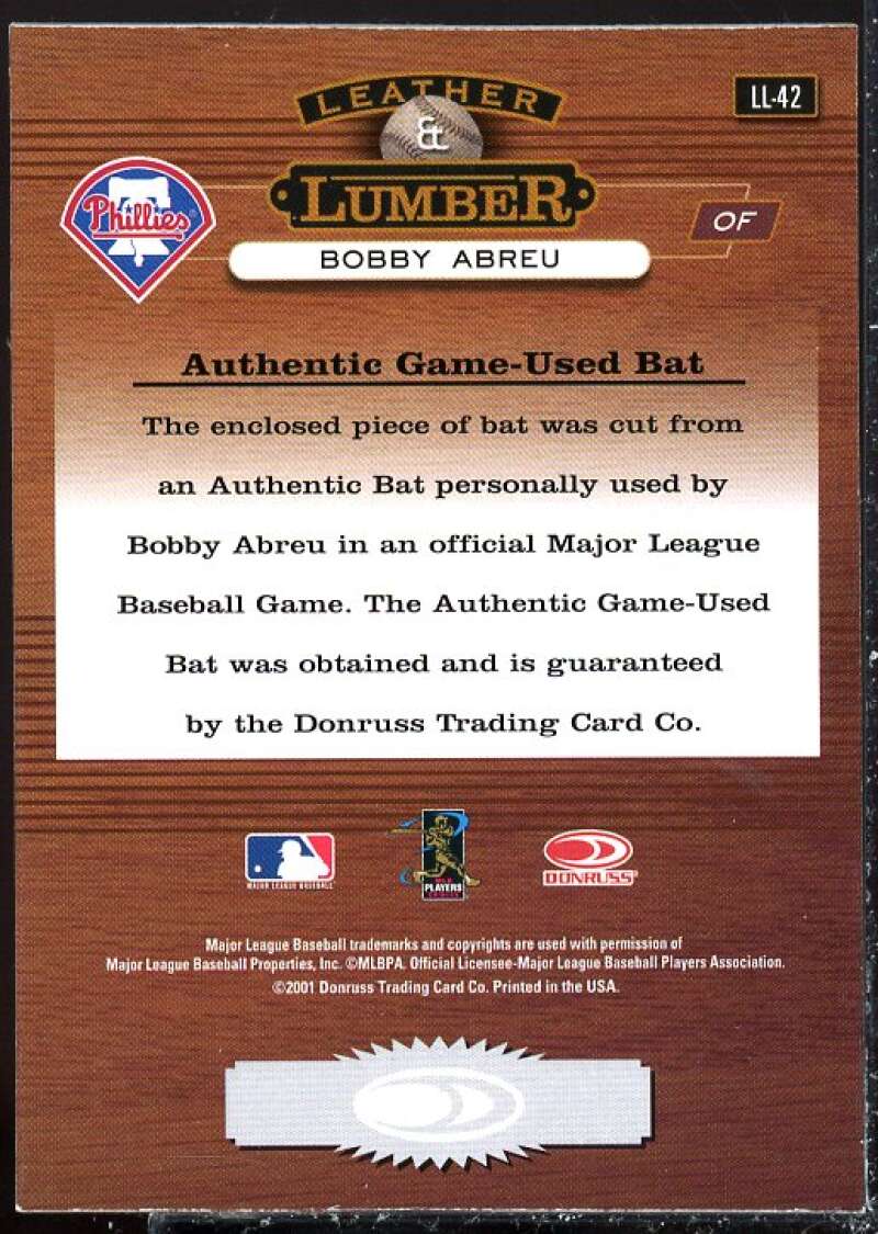 Bob Abreu Card 2001 Studio Leather and Lumber #LL42  Image 2