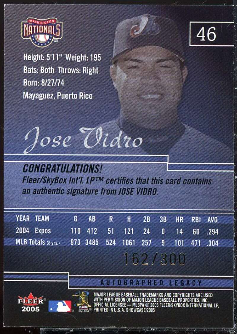 Jose Vidro/300 EXCH Card 2005 Fleer Showcase Autographed Legacy #46  Image 2