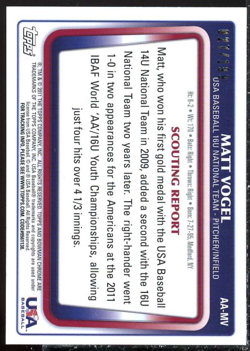 Matt Vogel 2011 Bowman Chrome Draft 16U USA National Team Autographs Refractors Image 2