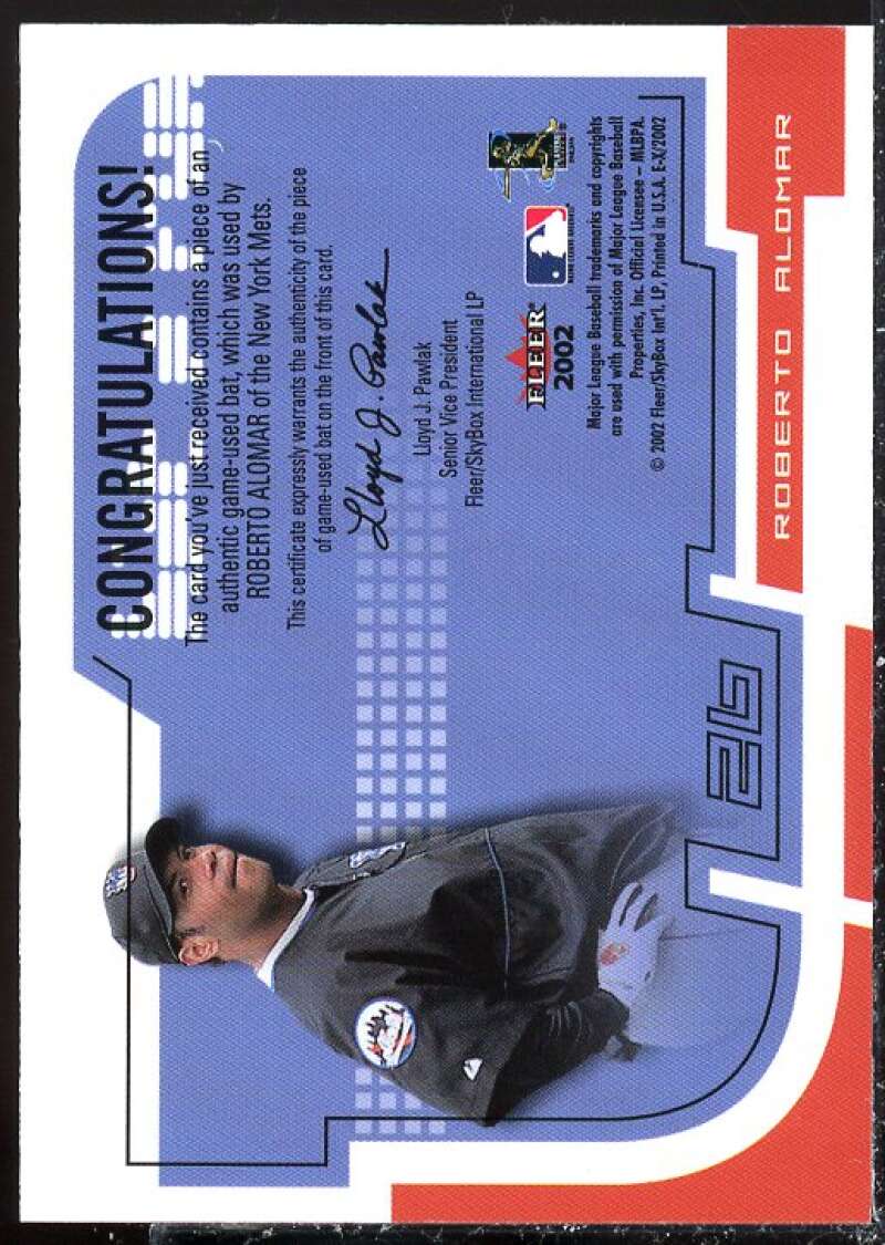 Roberto Alomar Card 2002 E-X Hit and Run Game Bat #1  Image 2