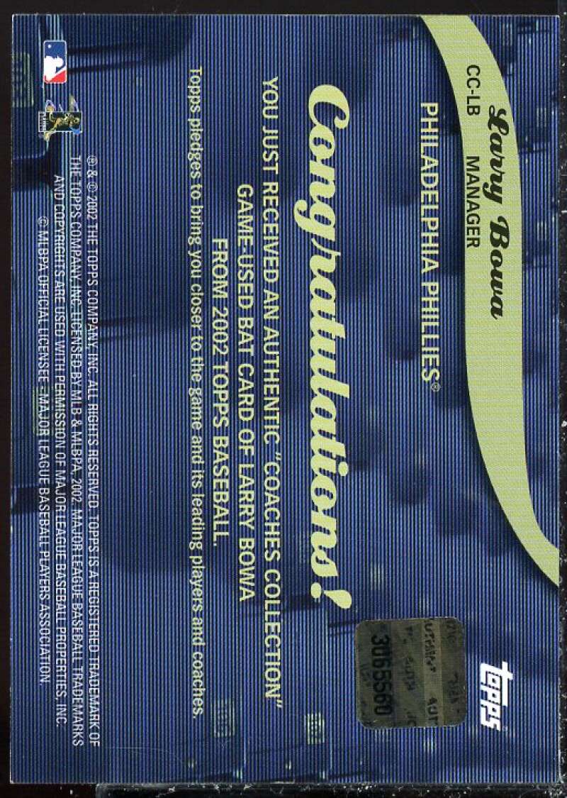 Larry Bowa Card 2002 Topps Coaches Collection Relics #CCLB  Image 2