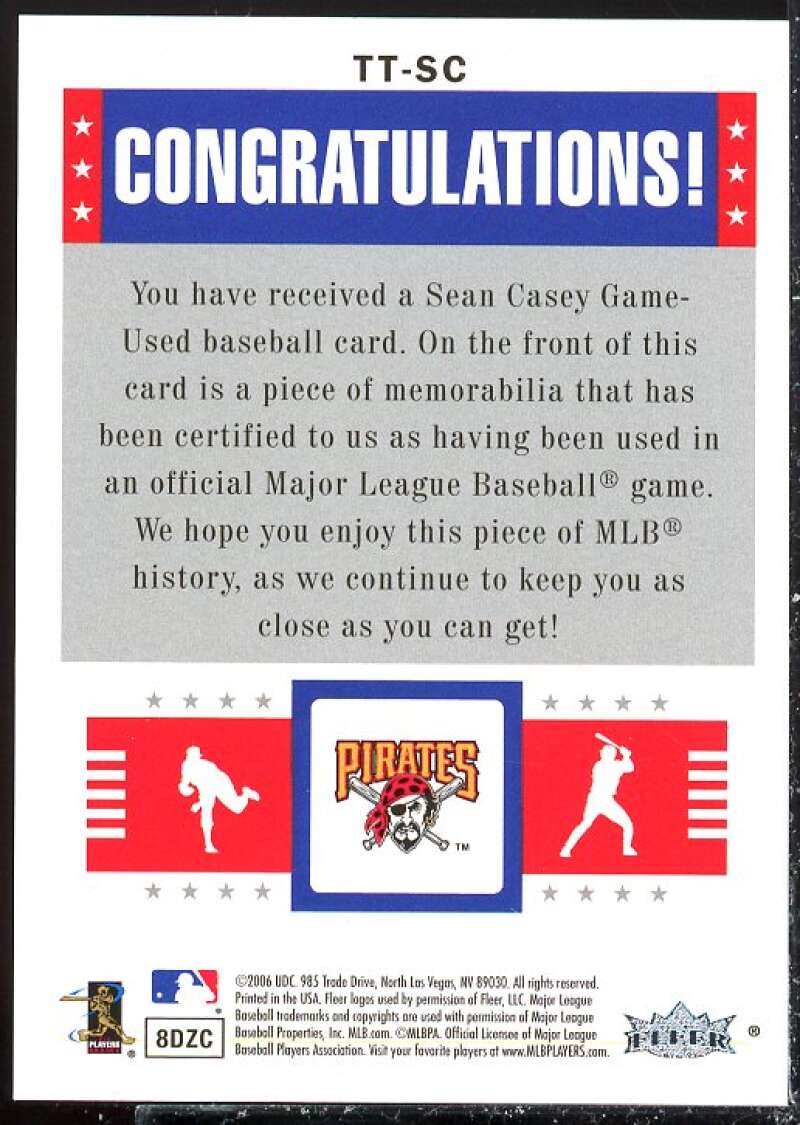 Sean Casey Jsy Card 2006 Fleer Tradition Traditional Threads #SC  Image 2