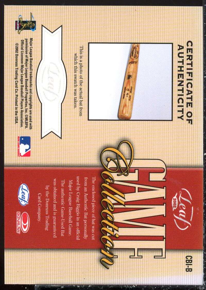 Craig Biggio Bat Card 2002 Leaf Game Collection #CBIB  Image 2