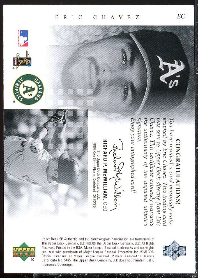 Eric Chavez Card 2000 SP Authentic Chirography #EC  Image 2